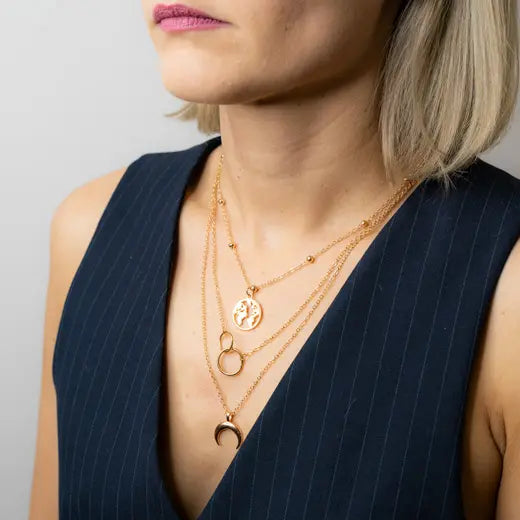 ASTRA || Triple Golden Necklace with Moon Charms