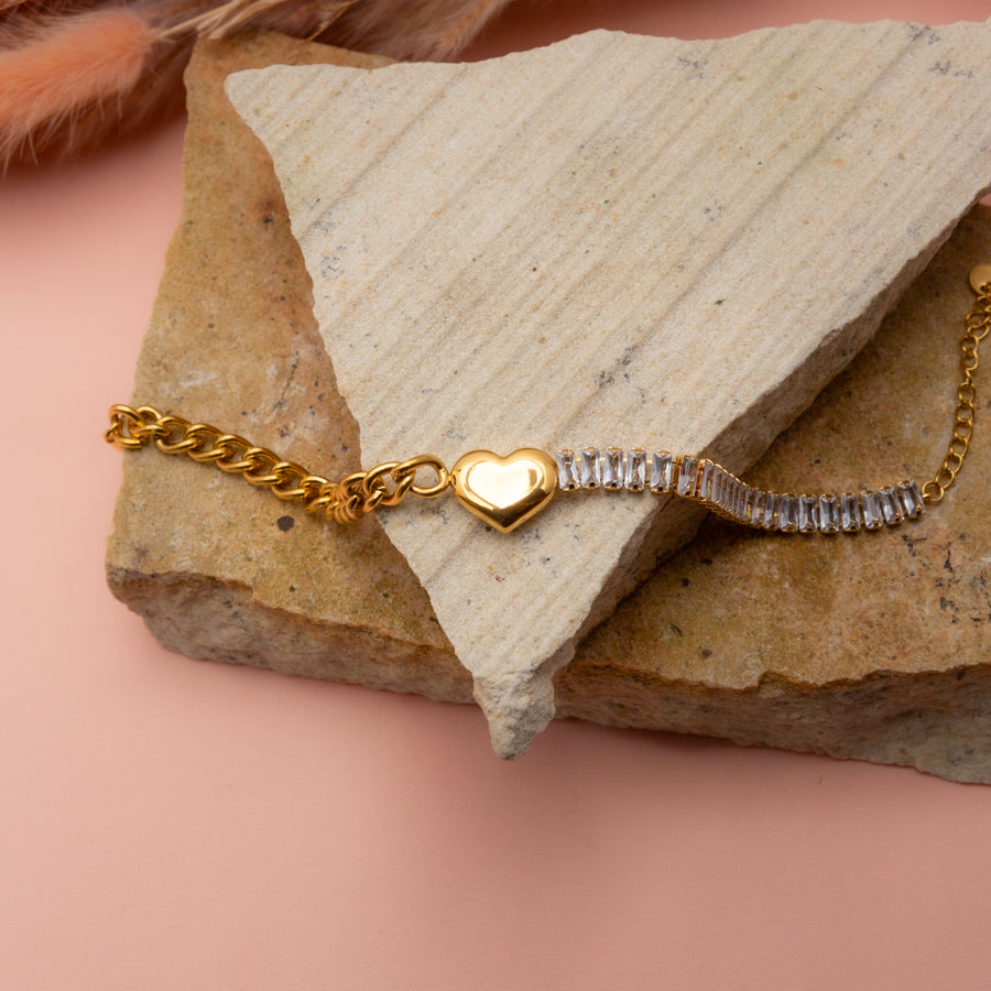 Heart Charm Bracelet with Crystal Accents