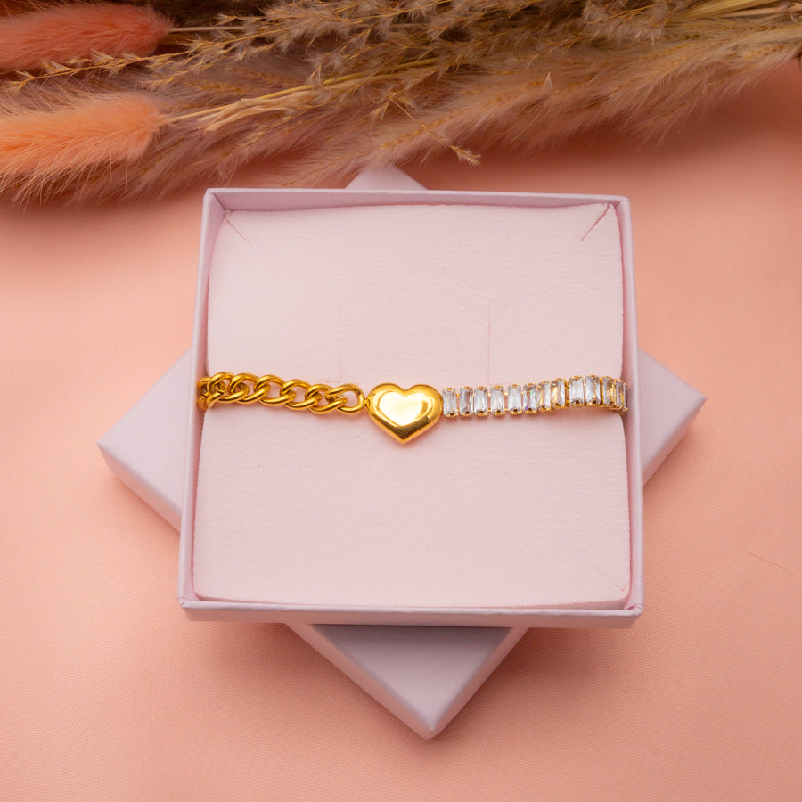Heart Charm Bracelet with Crystal Accents