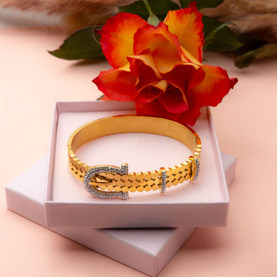 Gold Buckle Bracelet with Rhinestone
