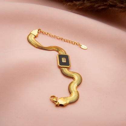 Snake Chain Bracelet with Black Accent