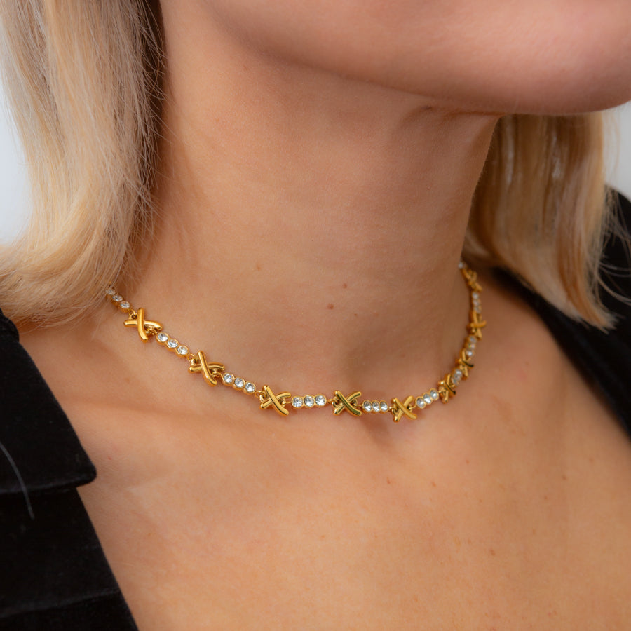 Gold-Plated Crystal 'X' Necklace