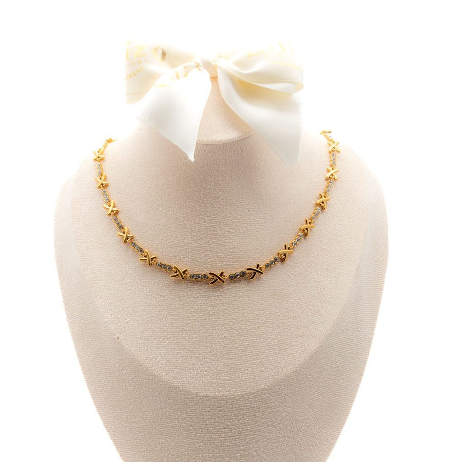 Gold-Plated Crystal 'X' Necklace