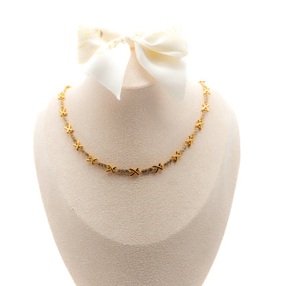 Gold-Plated Crystal 'X' Necklace