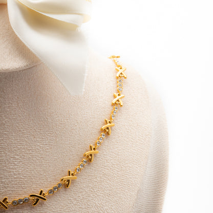 Gold-Plated Crystal 'X' Necklace