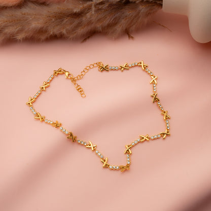 Gold-Plated Crystal 'X' Necklace