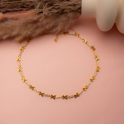 Gold-Plated Crystal 'X' Necklace