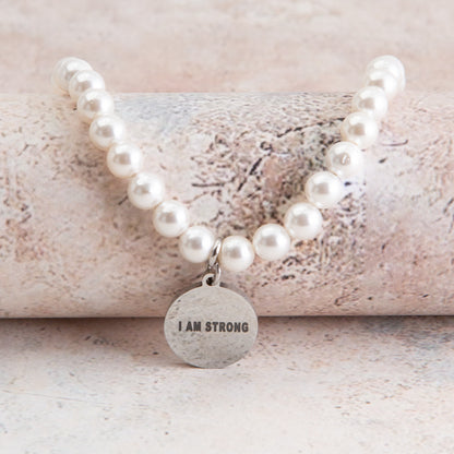 Inspirational "I AM STRONG" Pearl Bracelet