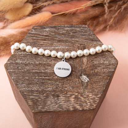 Inspirational "I AM STRONG" Pearl Bracelet